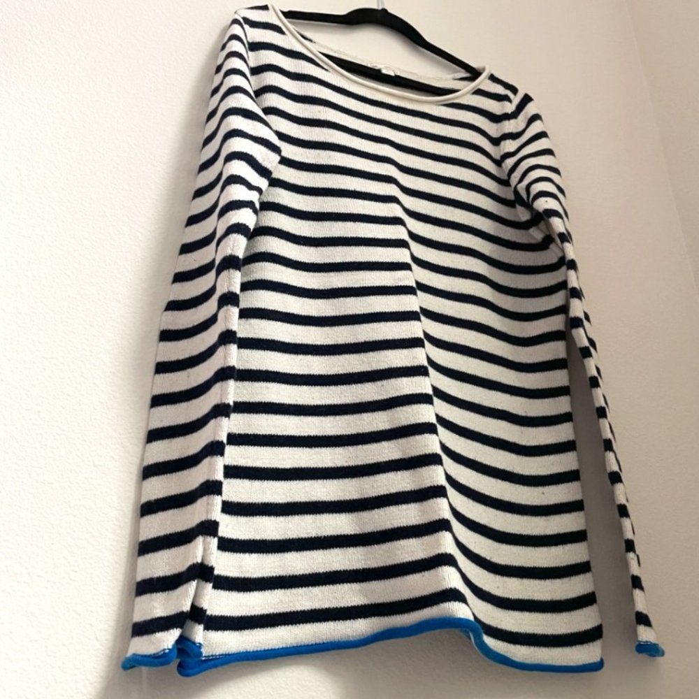 Like New Gap Cotton Cashmere Roll Hem Fisherman Stripe Sweater